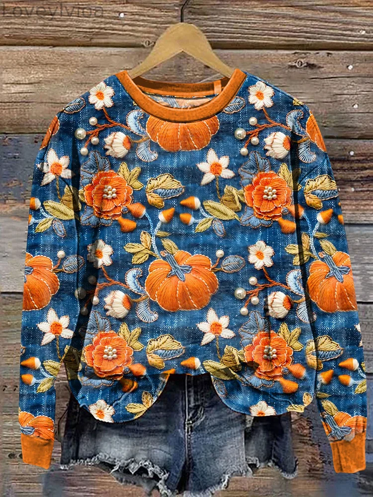 3D Halloween Pumpkin Art Print Casual  Sweatshirt