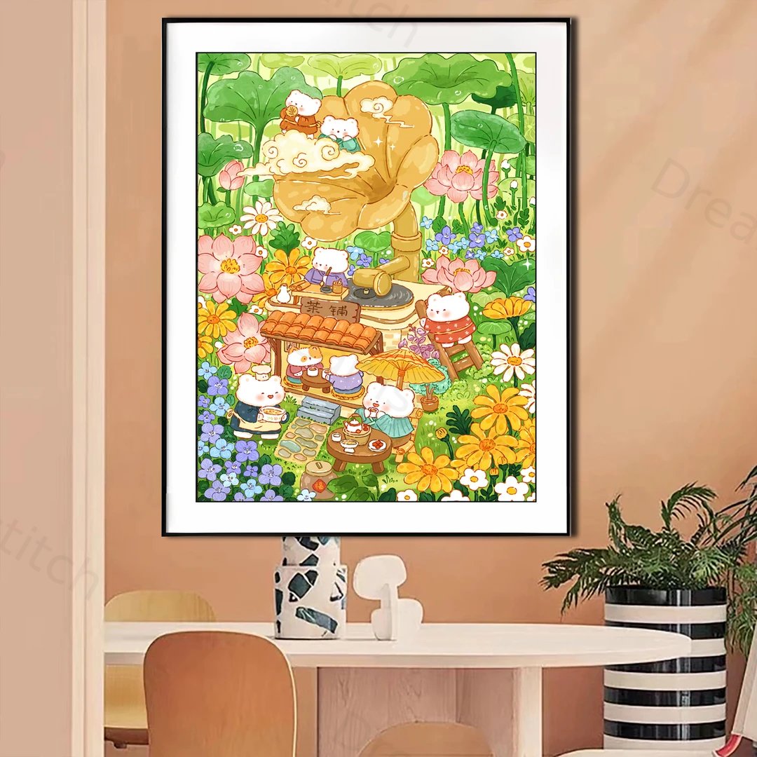 [Mona Lisa]Phonograph Tea Shop 14CT Pre-stamped Canvas(49*64cm) Cross Stitch