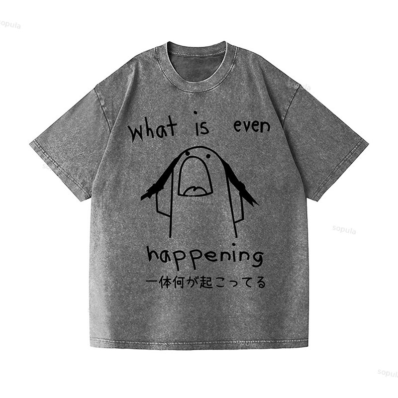 Vintage What Is Happening Puppy Design Acid Washed T-shirt