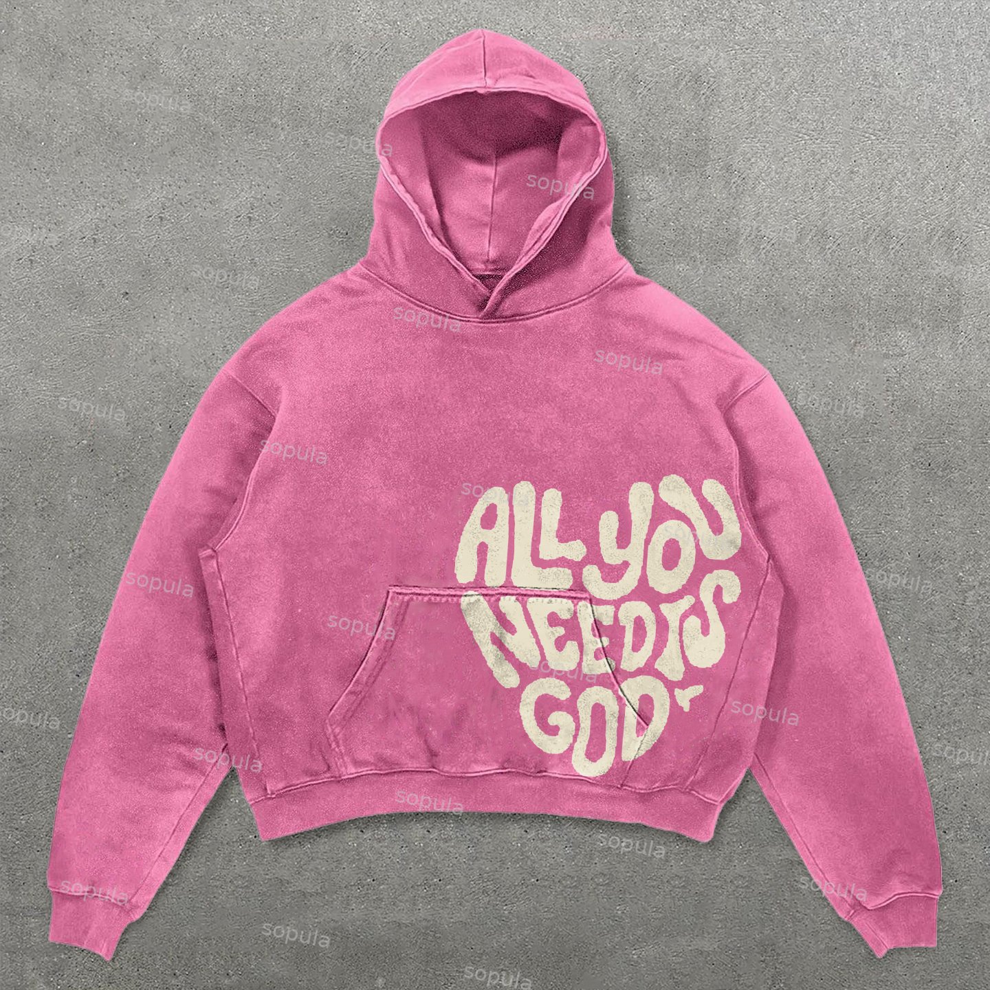 Sopula All You Need Is God Graphic Acid Washed Oversized Hoodie - Sopula｜Premium Graphic Tees & Graphic Clothing