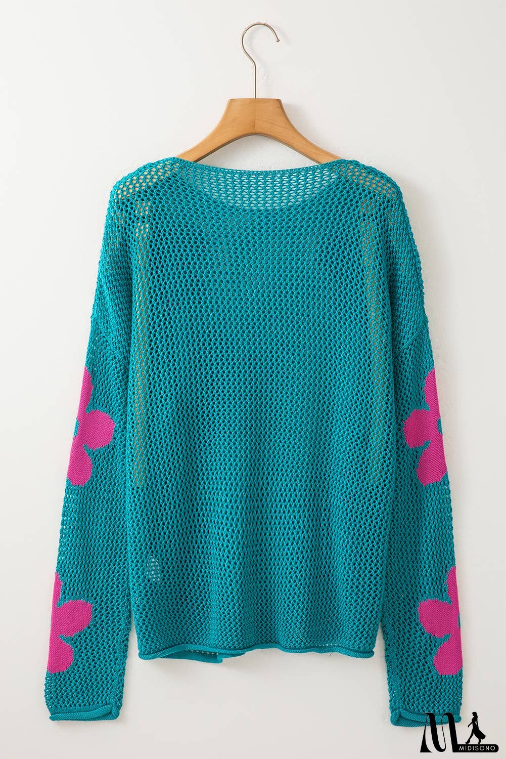 Big Flower Hollowed Knit Drop Shoulder Sweater