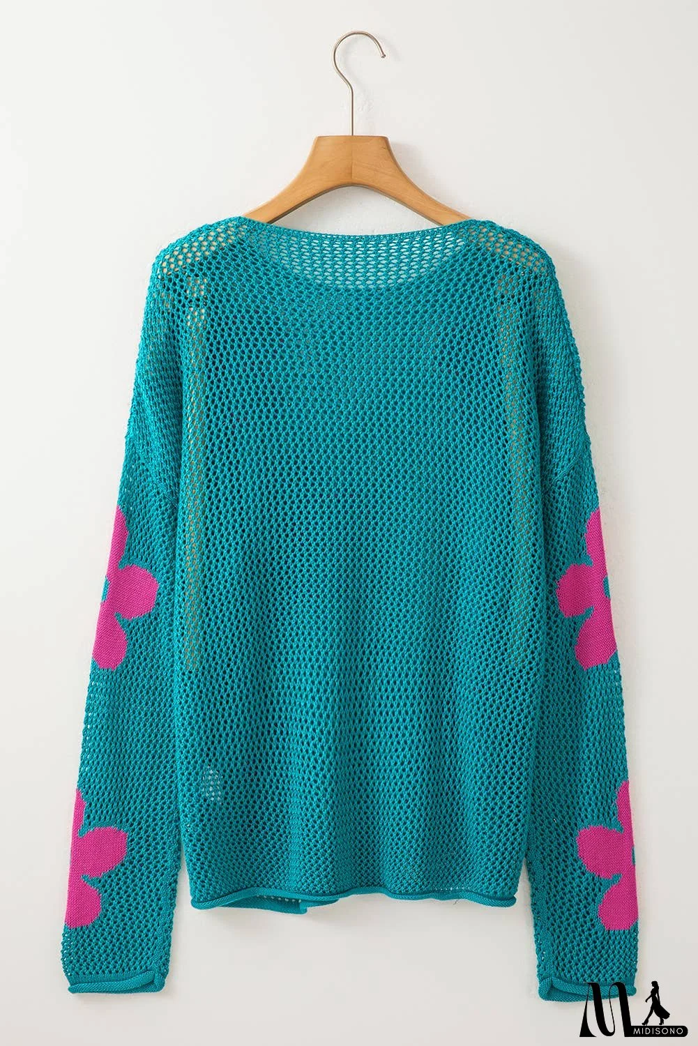 Big Flower Hollowed Knit Drop Shoulder Sweater