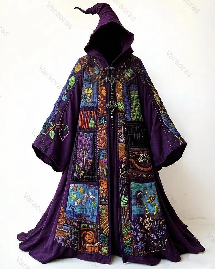 Men's Fashion Patchwork Cotton Linen Magic Hooded Cape  4149