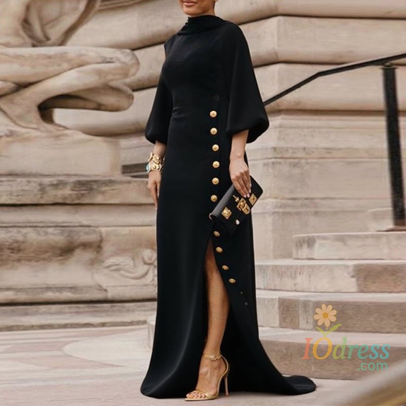 IO Dress Modigirl Wedding Prom Evening Gown Party Slit Maxi Dresses for Woman 2025 Lace Up Gold Button Womens Black Autumn Long Dress