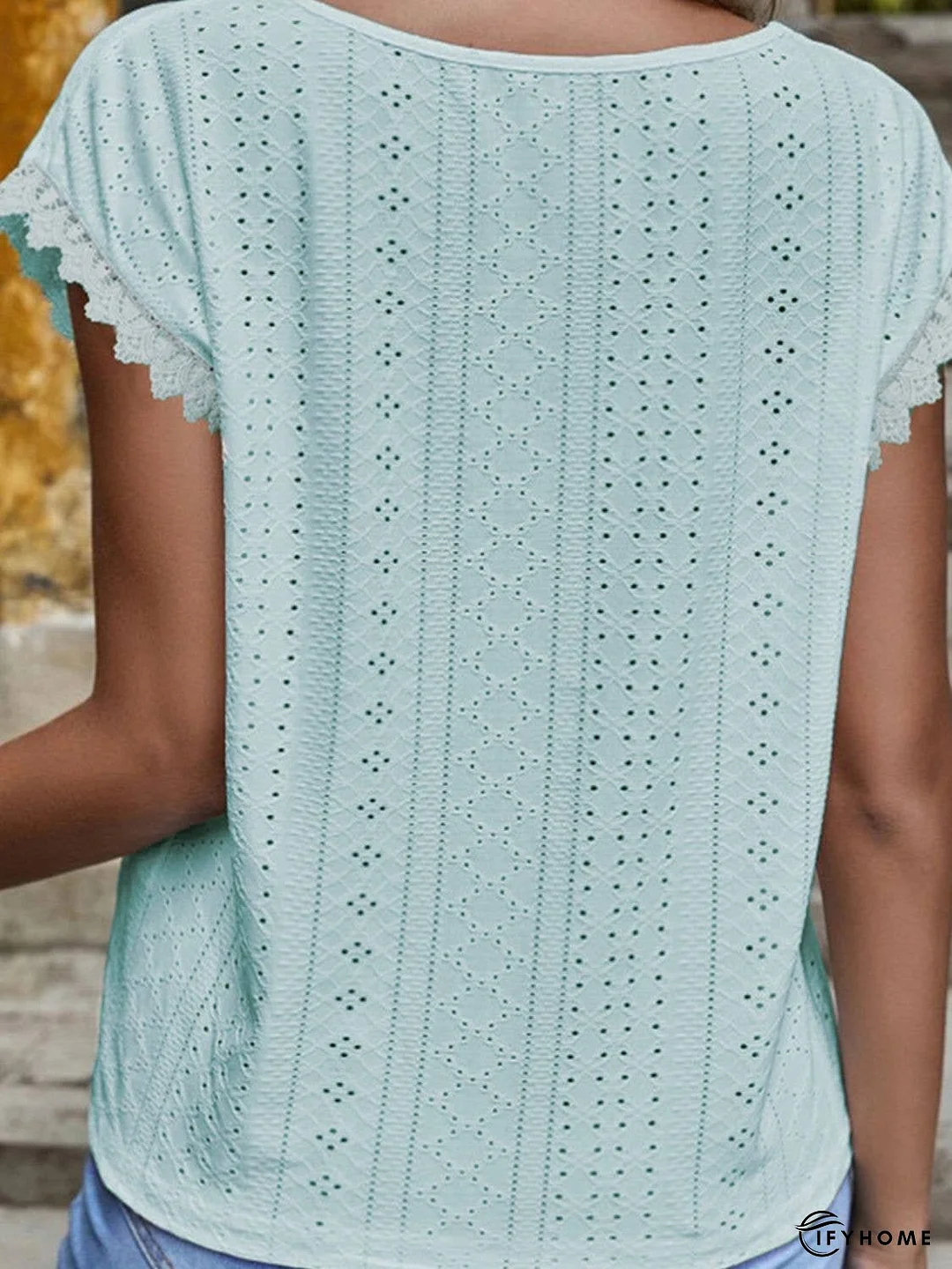 V-Neck Eyelet Short Sleeve Top | IFYHOME