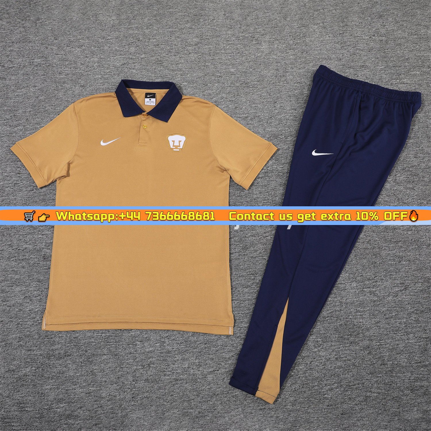 Pumas UNAM 25-26 POLO Short-Sleeve Training Set - Brown Top and Deep Blue Pants