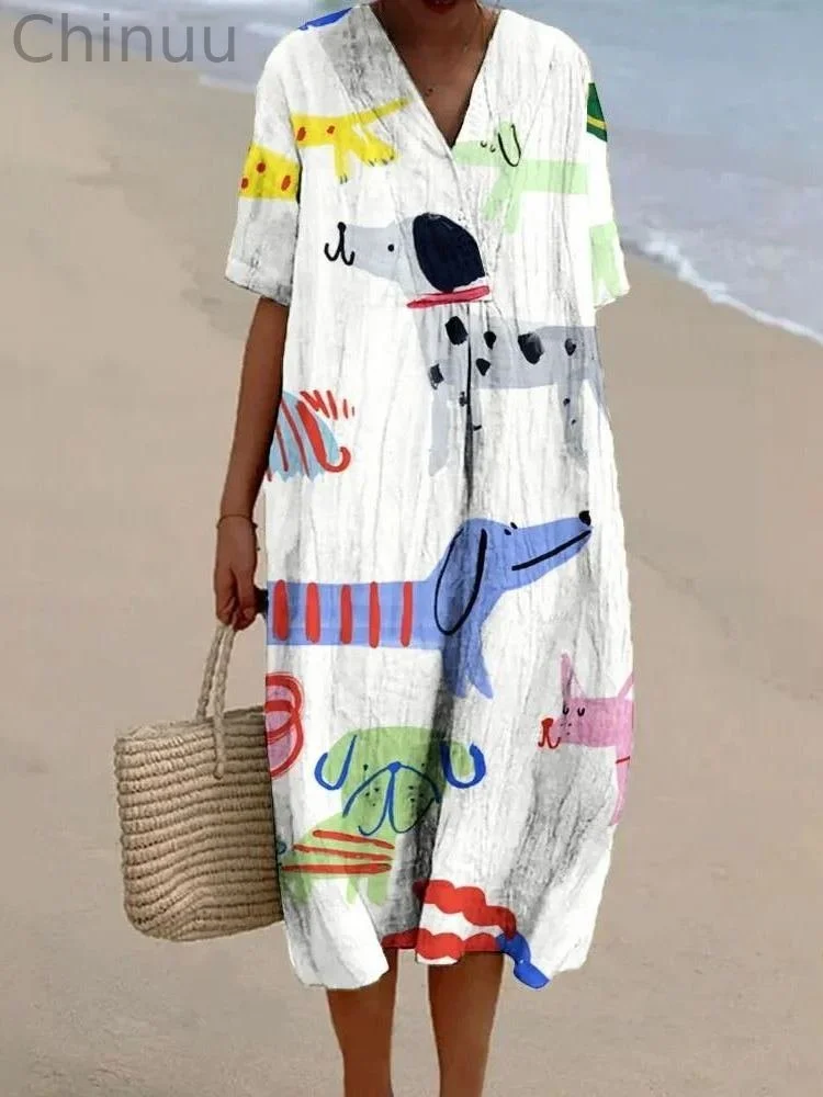 Women's Print Flowy Linen Dress
