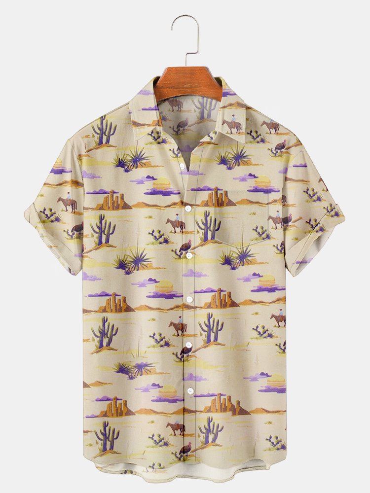 Western Cactuses Cotton-blend Pleated  Shirt