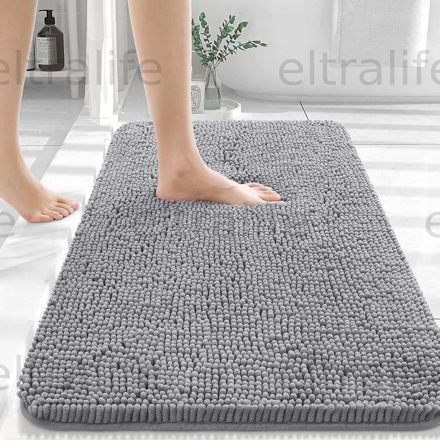 Super soft and absorbent chenille bathroom rug, rubber-backed, quick-drying, machine washable, suitable for bathroom, kitchen, and living room eltralife