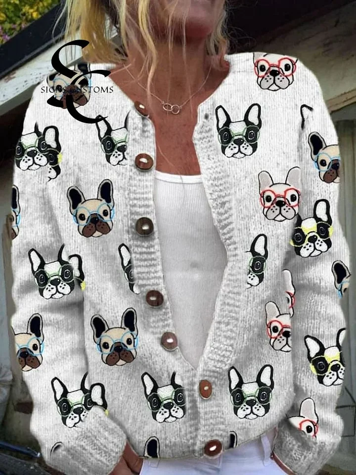 Women&rsquo;s Cardigan with Funny Glasses-Wearing Dog Designs