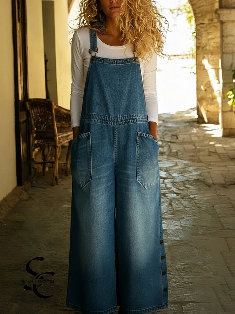 Women's Casual Denim Overalls Jumpsuit
