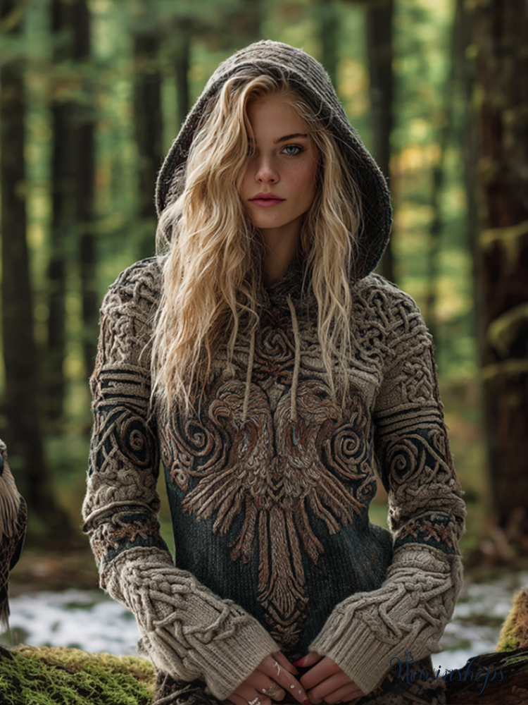Women's Viking-style Winter Warm Hooded Knitted Sweater