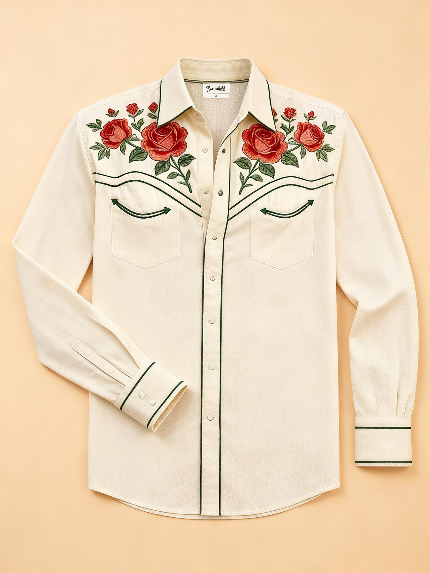 Men'S Retro Western Floral Long-Sleeve Shirt - 100% Cotton