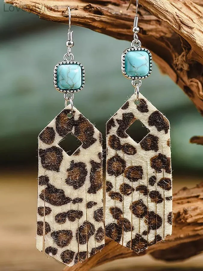 Leopard Turquoise Hollow Out Tassel Earrings