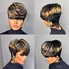 Glueless Black Gold Short Straight Bob Pixe Cut Hair