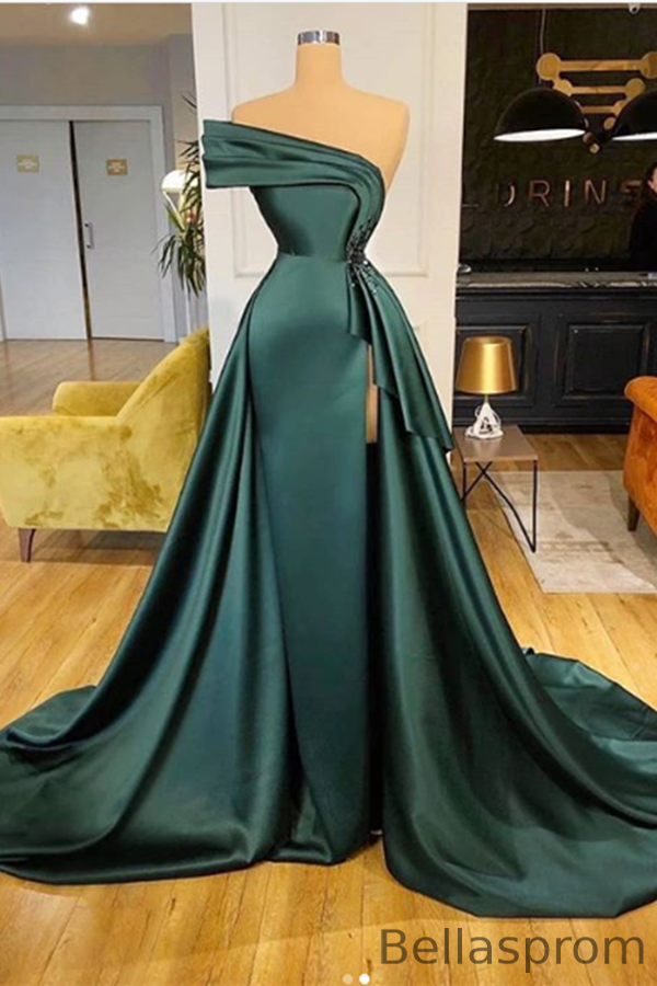 Bellasprom One Shoulder Overskirt Prom Dress Split Long With Beads Bellasprom