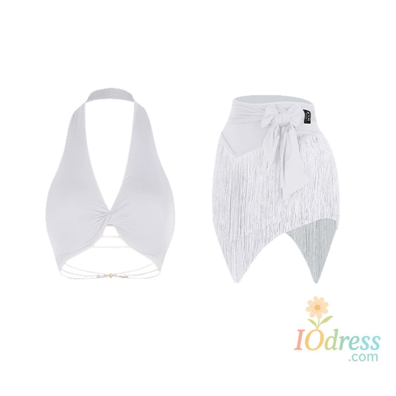IO Dress ZYM Latin Dance Clothes Summer Women Practice Wear White Black Tops Fringe Skirt Adult Rumba Samba Dance Show Costume DNV23658