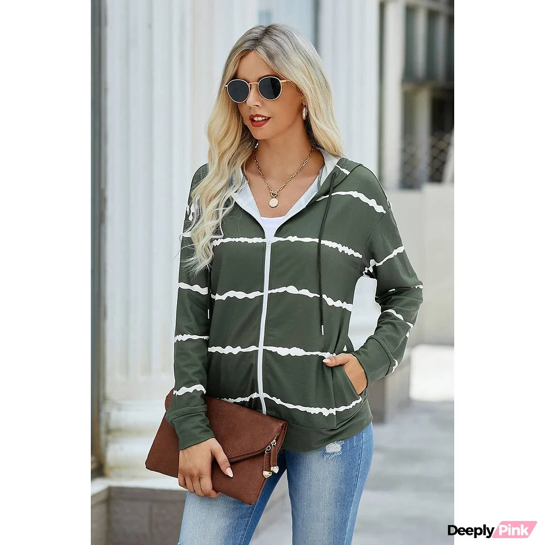 Zipper Strip Long Sleeves Loose Hoodie