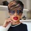 Glueless Black Gold Short Straight Bob Pixe Cut Hair