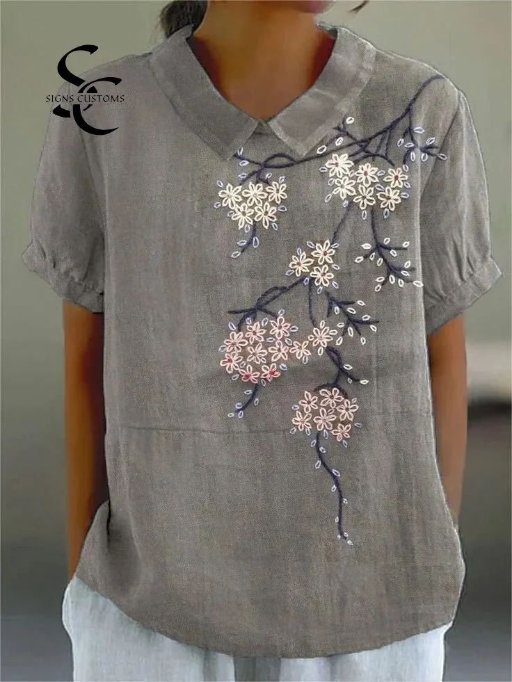 Women's Art Print Casual Cotton And Linen Shirt