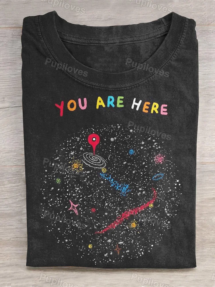 Pupiloves Pupiloves  "You Are Here" Coordinate In The Galaxy Illustration Printed T-shirt