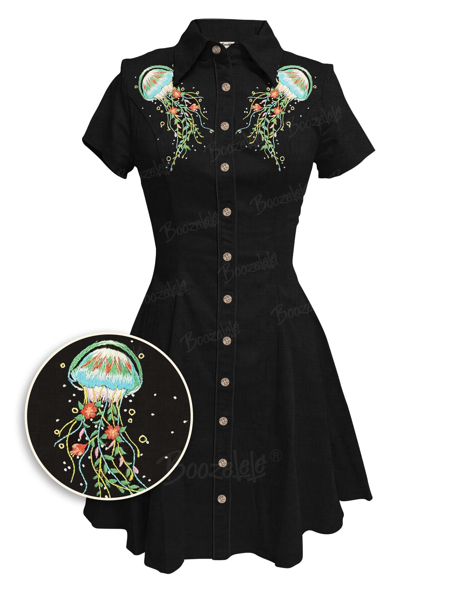 【Embroidery】Flower Jellyfish  - 100% Cotton Dress
