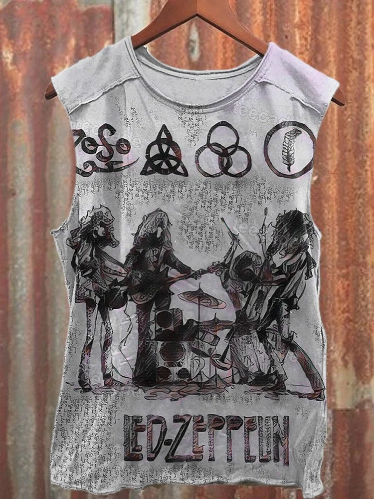 Teecade Teecade Unisex Retro Rock Music Band Art Graphic Print Casual Tank Top