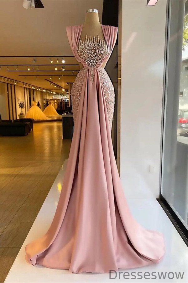 Dresseswow Dusty Pink Mermaid Evening Dress Long With Sequins Beads
