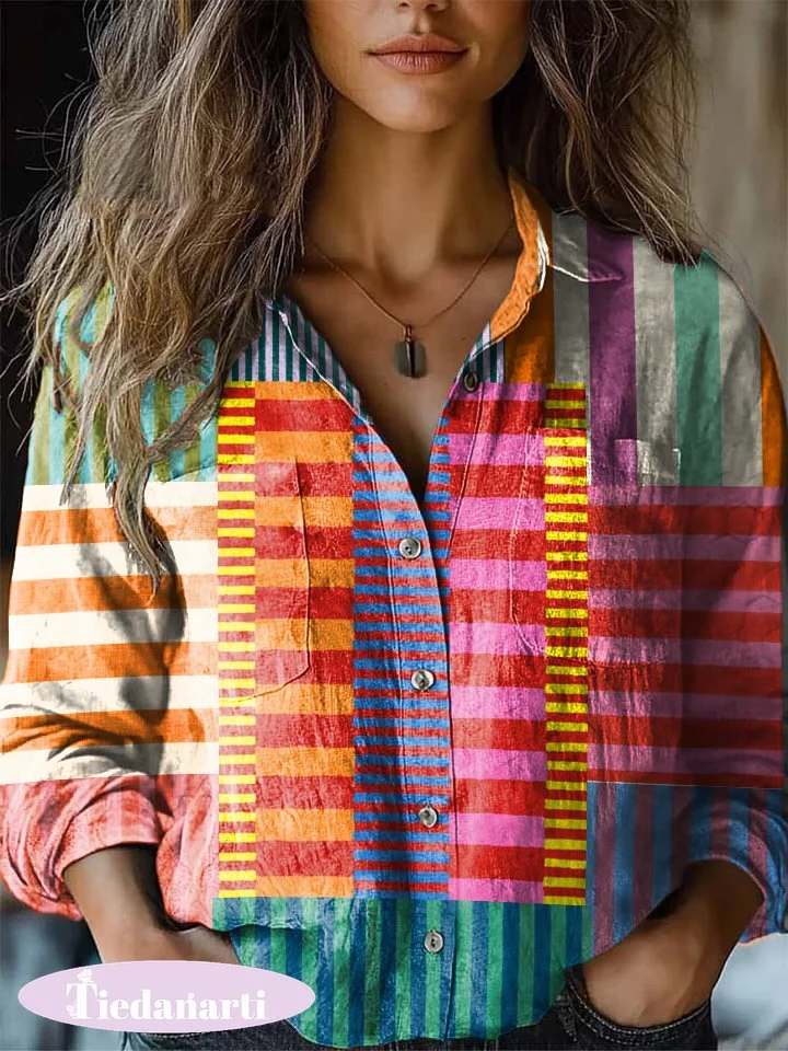 Women's Retro Abstract Geometric Print Casual Shirt