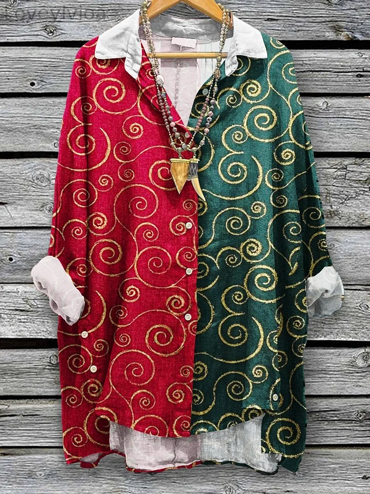 Women's Vintage Pattern Art Print Casual Cotton And Linen Shirt