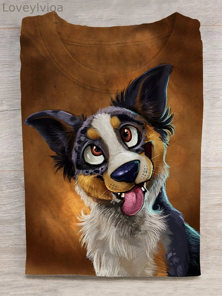 Funny Dog Art Print Casual T-shirt