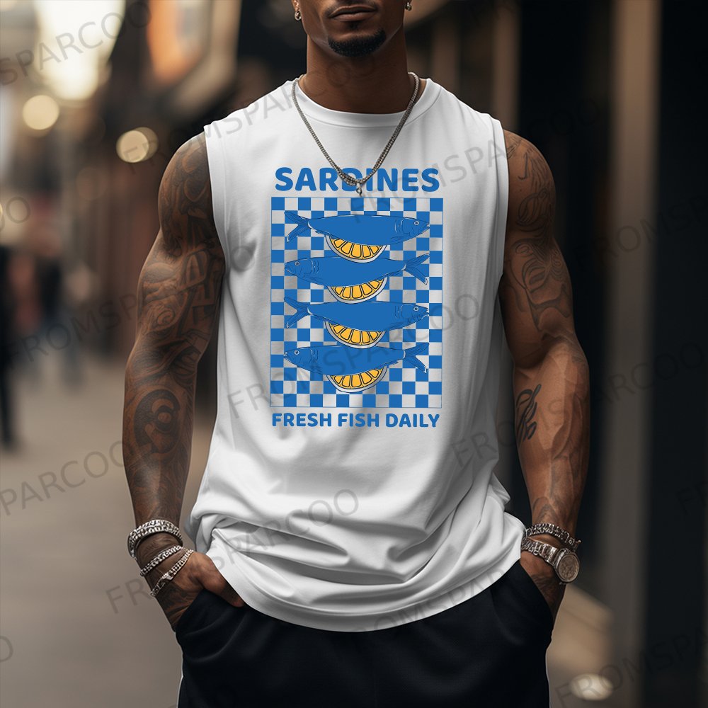 Unisex Casual Sardines Art Print Gym Tank Top