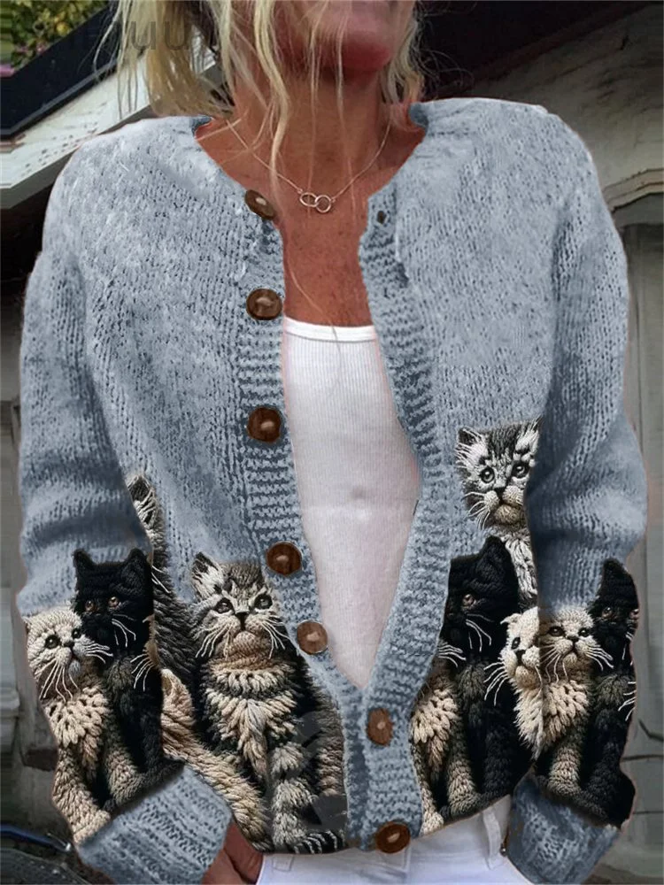 Fuzzy Cats Crochet Art Cozy Knit Cardigan