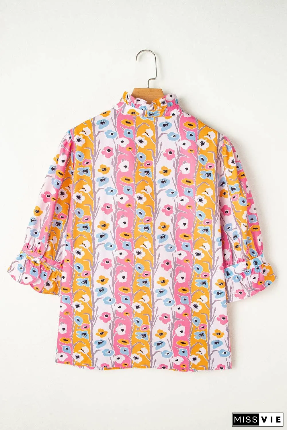 Plus Size Floral 3/4 Sleeve Spring Blouse