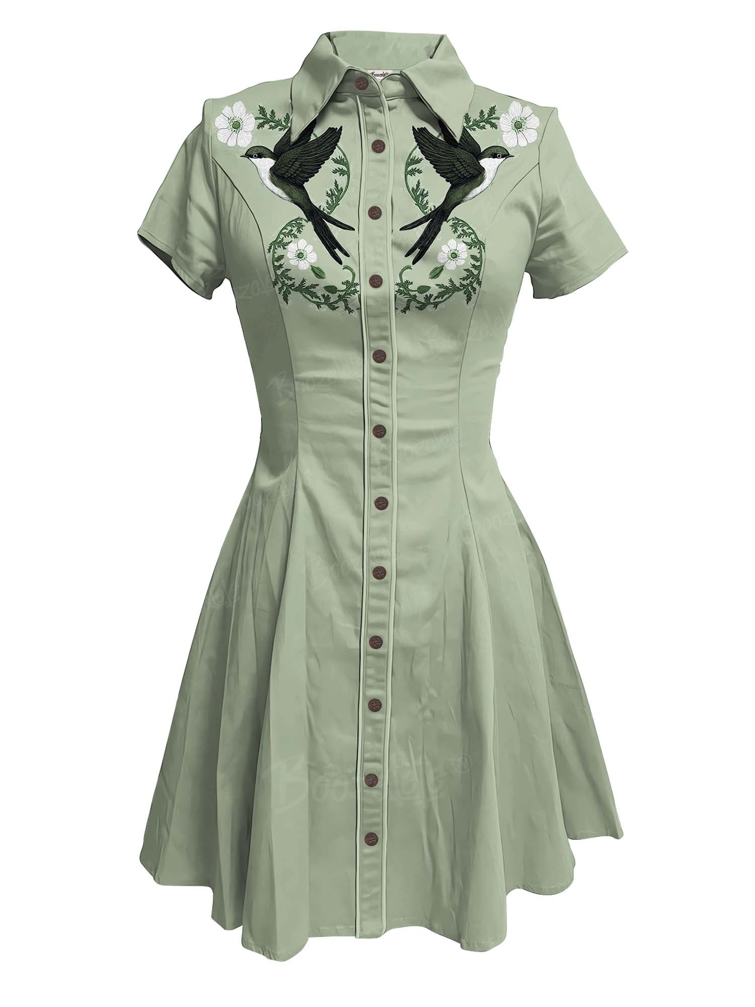 Swallow And Floral - 100% Cotton Dress