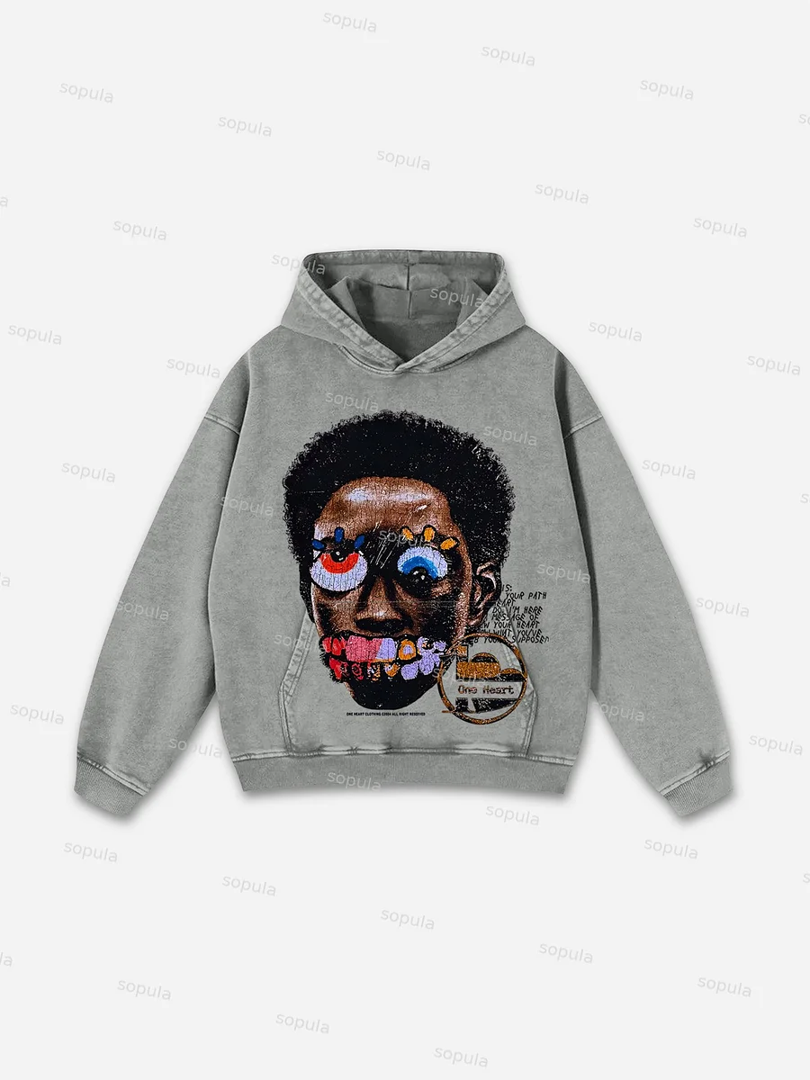 Sopula Vintage Madness Graphic Acid Washed Oversized Hoodie