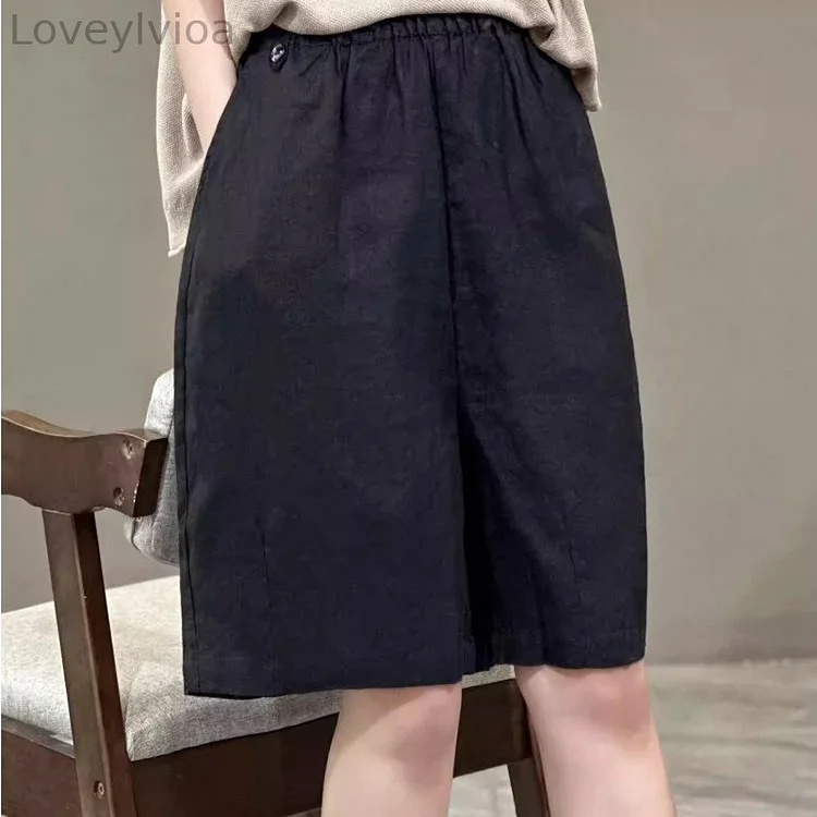 Women's Elastic Waist Pocket Linen Casual Pants