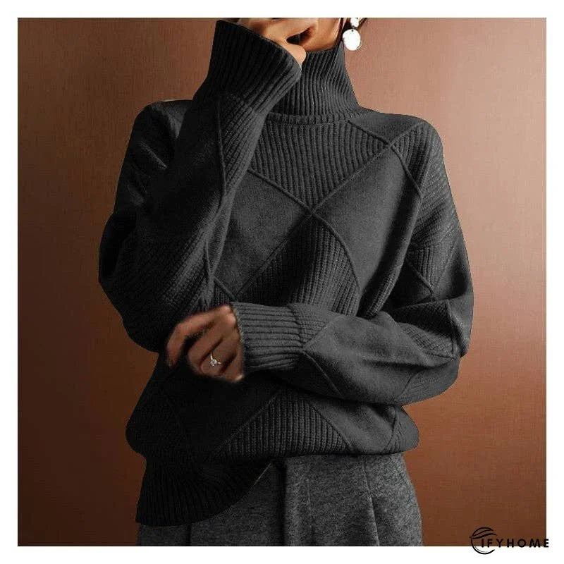 Loose Solid Color High Neck Diamond Sweater | IFYHOME