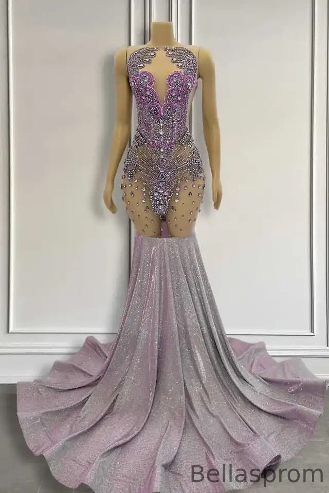 Bellasprom Purple Sleeveless Mermaid Prom Dress Long With Beadings Bellasprom
