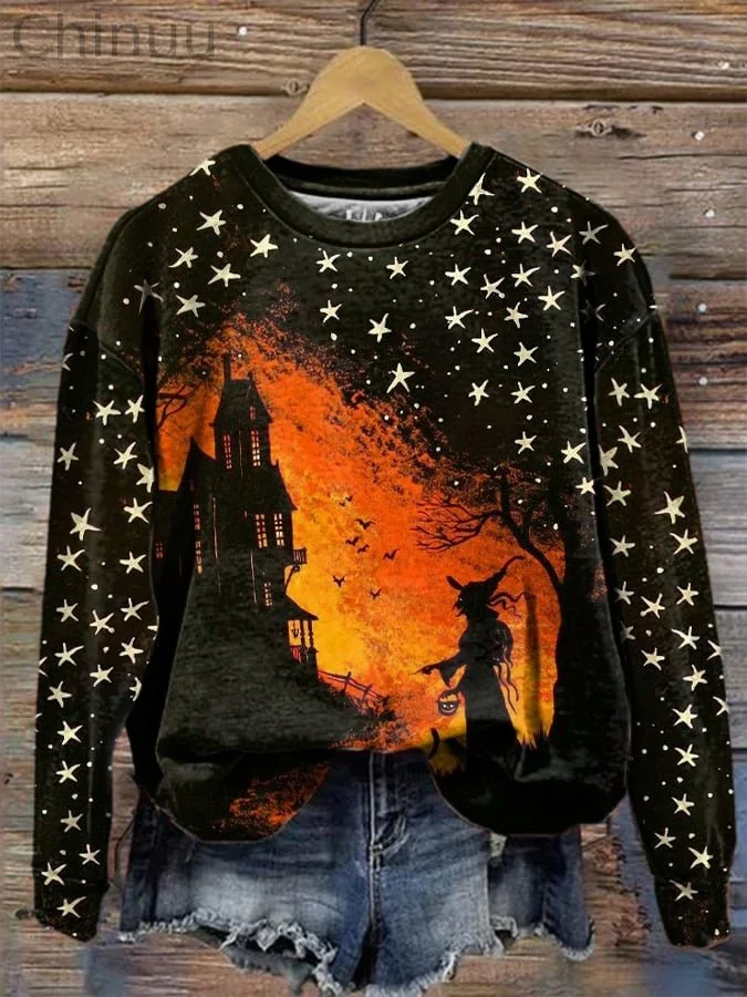 Women's Halloween Witch Print Sweatshirt 
