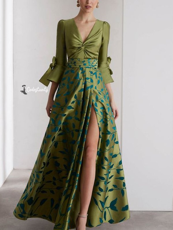 V-neck Print Maxi Dress