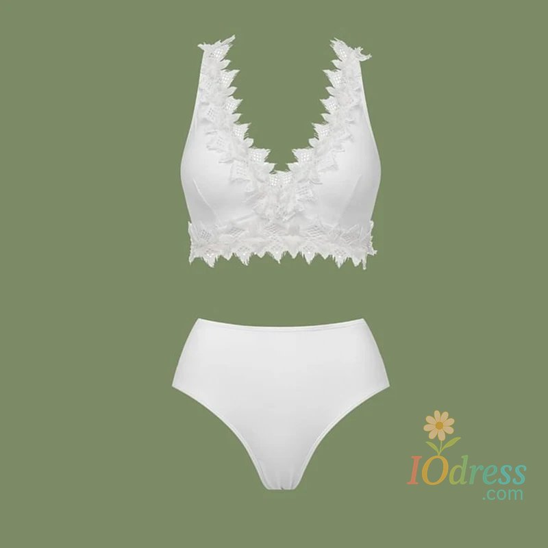 IO Dress Lace V Neck Women High Waisted Bikini Set Bikini Swimsuit Push Up Tank Top Separate Two-Piece Swimsuit Backless Swimwears