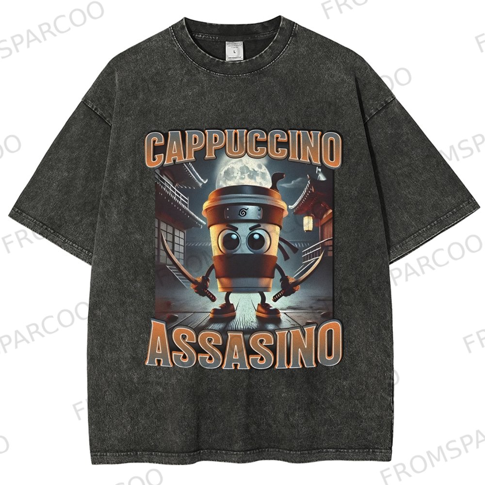 Funny Brainrot Meme Print Washed T-Shirt