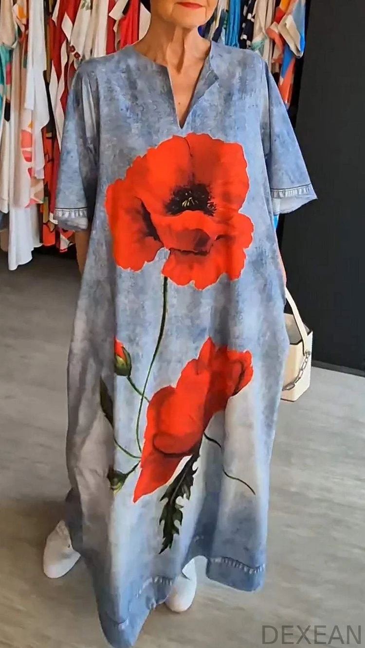 Women's V-neck Short-sleeved Casual Printed Dress
