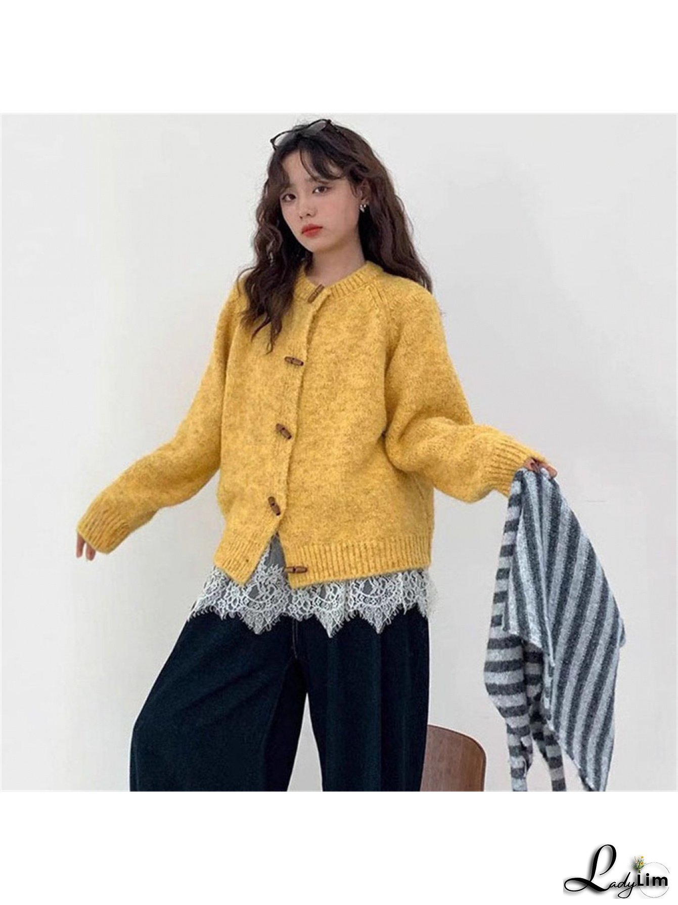 Women's Soft & Cozy White (or Blush Pink-like) Button-Front Cardigan Sweater - Winter Warm Loose Fit Collar, Short Sleeve Round Neck Blazer-like Outerwear for Fall/Winter, Versatile for Jeans or Dresses