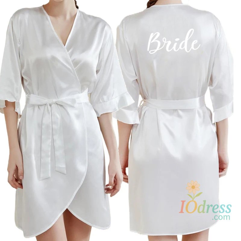 IO Dress Dark Green Satin Team Bride Bridesmaid Robe Ruffle Wedding Bathrobe Gown Women Dressing Sleepwear Mother Maid of Honor Kimono