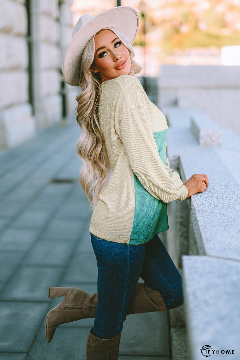 Patchwork Color Block Ribbed Long Sleeve Top | IFYHOME