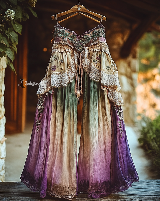 Summer Vacation Ruffle  Lace Patchwork Pant ccdb 3820