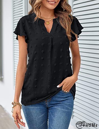 Lace Detail V-Neck Flounce Sleeve Blouse | IFYHOME