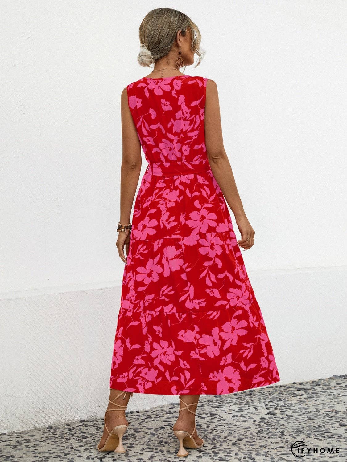 Tied Printed Surplice Tiered Dress | IFYHOME
